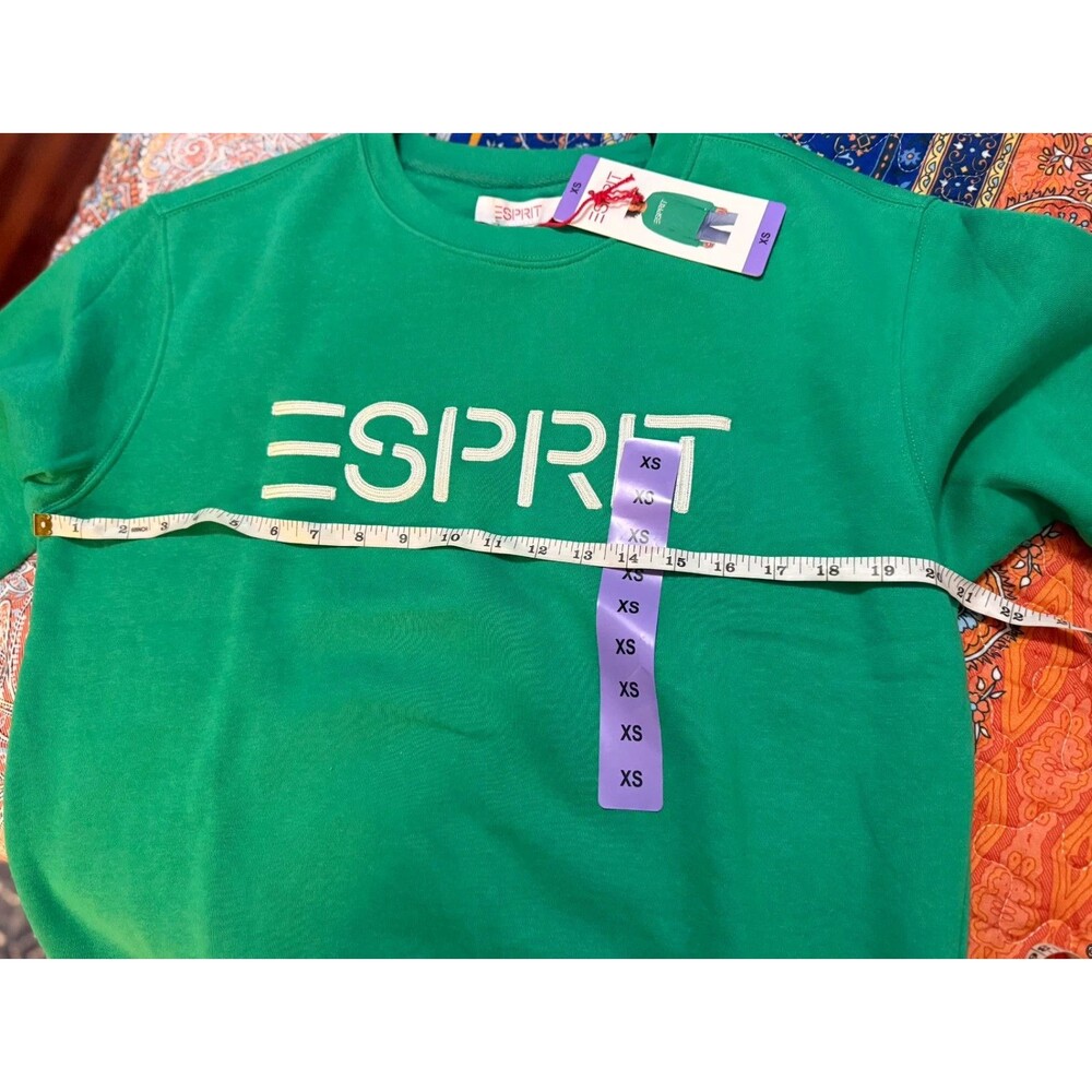 Esprit Green Embroidered Logo Crewneck Sweatshirt NWT XS - Picture 2 of 5
